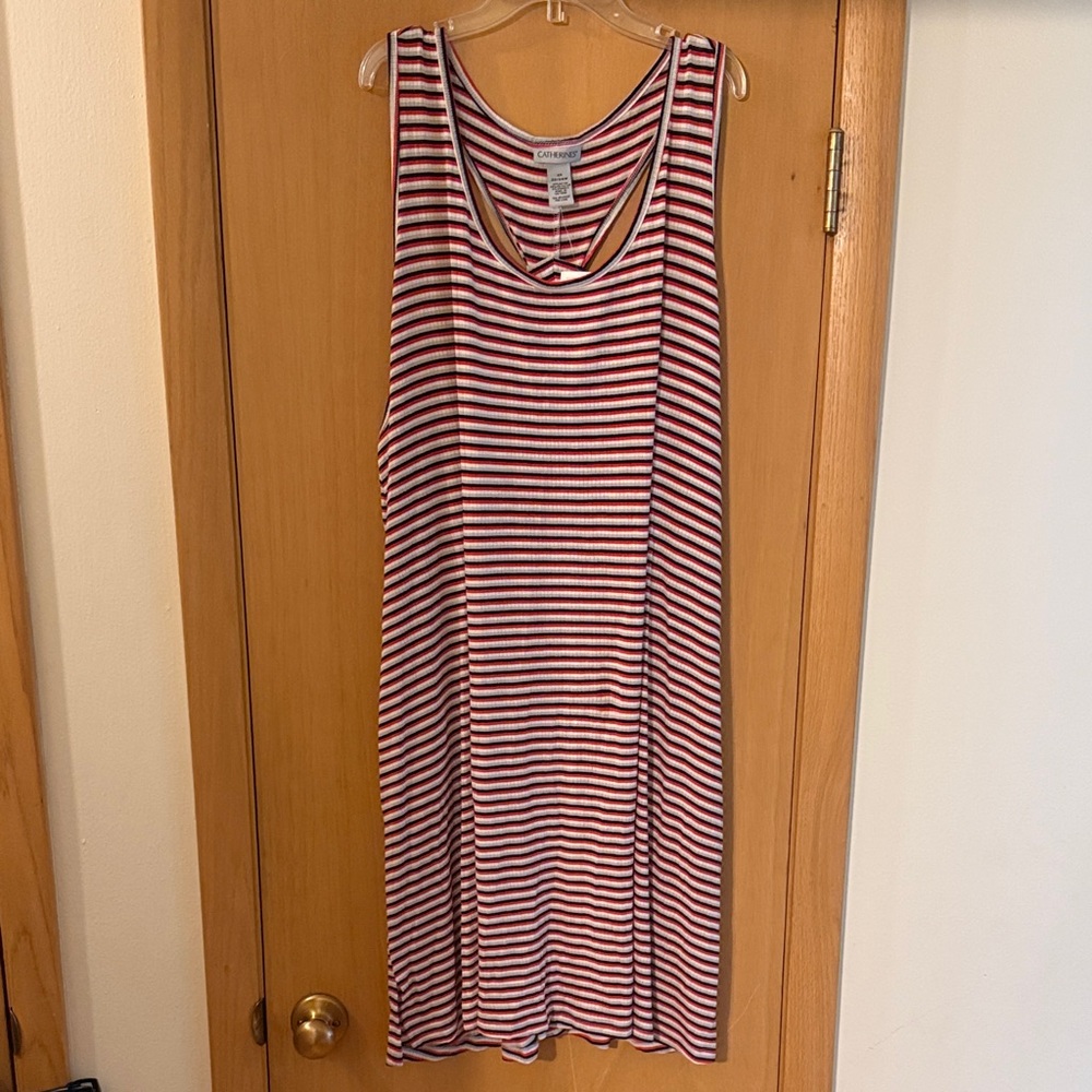 Catherine’s Women’s Striped Stretch Tank Dress New Red Blue Plus Size 2X 22/24W